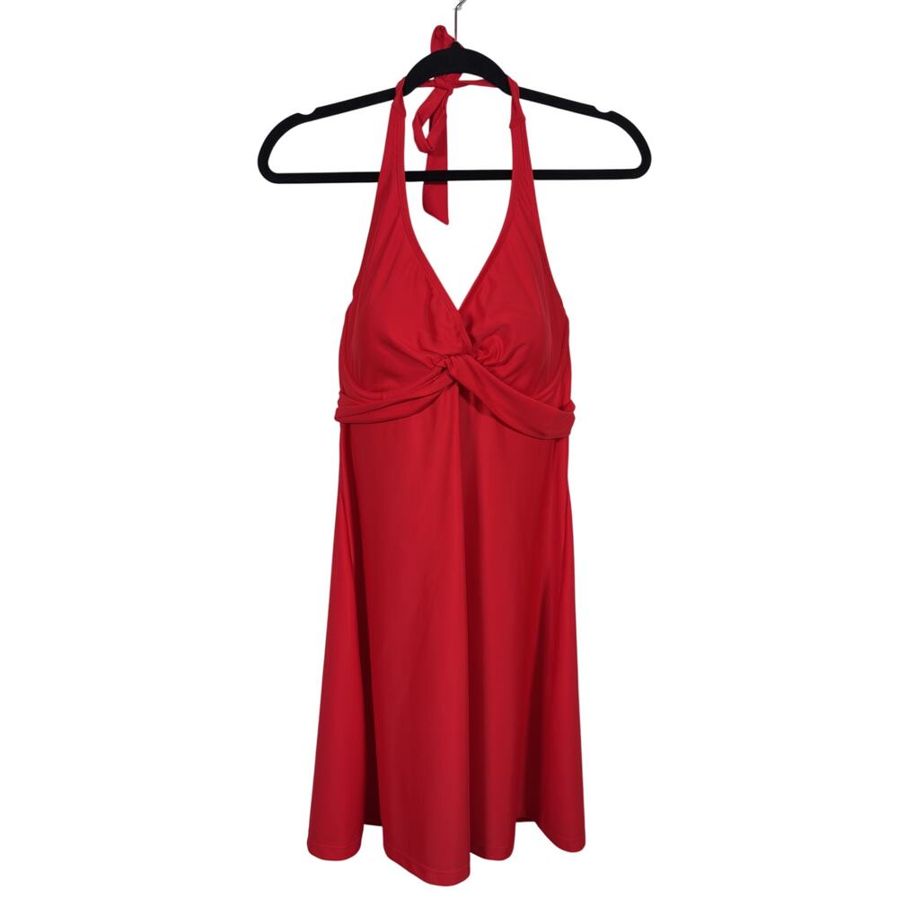 Athleta Swim Dress Womens 36 D/DD Red Tara Halter Twist Front A-Line Bra